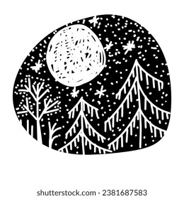 Graphic simple element with Christmas tree. hand drawing. Not AI, Illustrat3. Vector illustration