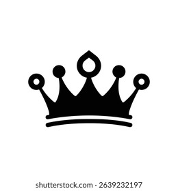 The graphic is a simple, isolated black crown, featuring rounded points and solid fill, set against a transparent backdrop, ideal for versatile design applications.