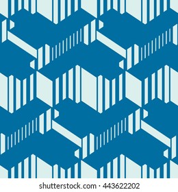 Graphic simple ornamental tile, vector repeated pattern made using cubes. Vintage art abstract seamless texture can be used as wallpaper and in textile design.