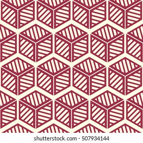 Graphic simple ornamental tile, vector repeated pattern made using cubes and hexagons. Vintage art abstract seamless texture can be used as wallpaper and in textile design.