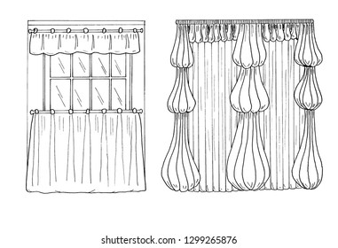 Graphic sketch, drapery, curtain