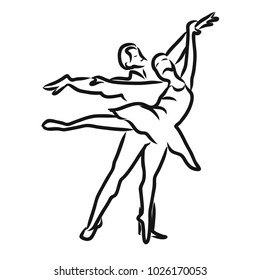 Graphic sketch woman and man dancers. Classical balett. Hand-drawn Vector isolated drawing.