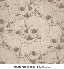 Graphic skull with fearful smile. Vector seamless pattern