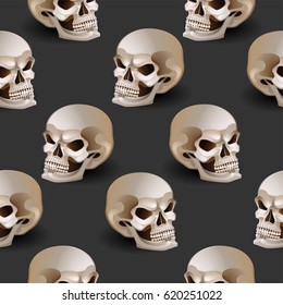 Graphic skull with fearful smile. Vector seamless pattern