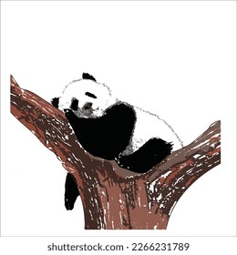 A graphic of a sleeping panda on a tree. 
Suitable design for t-shirt, logo, creative arts, funny graphic, quotes card, postcard etc. Vector