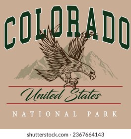 Graphic Slogan Colorado Eagle  Montana Adventure Mountain Varsity Tee T-shirt Logo 