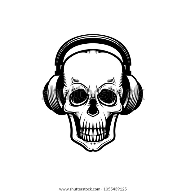 Graphic Smirking Skull Headphones Listening Music Stock Vector (Royalty ...