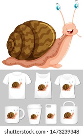 Graphic of snail on different product templates illustration