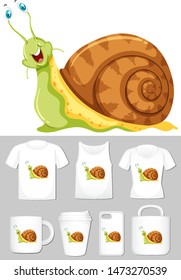Graphic of snail on different product templates illustration