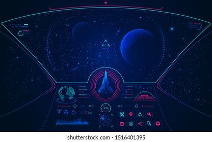 graphic of spaceship user interface with galaxy view