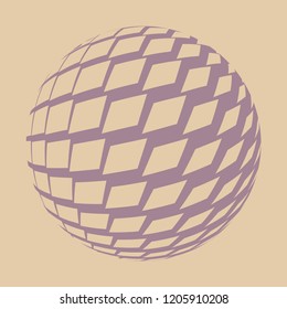 graphic sphere with wave of square pattern in retro shades
