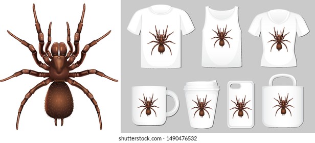 Graphic of spider on different product templates illustration