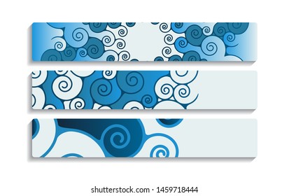 graphic spiral clouds banners set in blue white shades