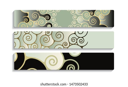 graphic spiral clouds banners set in green black shades