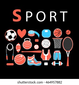 Graphic sports set of various elements on a dark background