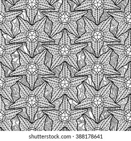 Graphic starfish collection drawn in line art style. Vector ocean seamless pattern. Coloring book page design for adults and kids
