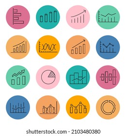 Graphic and Statistics icon set . Graphic and Statistics symbol pack vector elements for infographic web. with trending color backgrounds