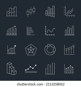 Iconos gráficos y de estadísticas establecidos . Símbolo gráfico y estadístico del paquete elementos vectoriales para web infográfica