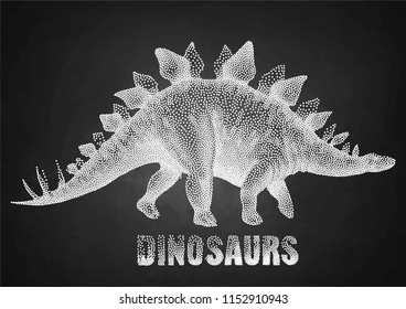 Graphic stegosaurus. Vector dinosaur isolated on the chalkboard. Animal of the prehistoric period in stippling technique