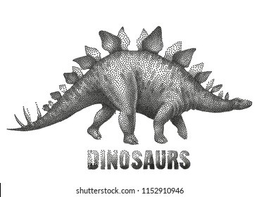 Graphic stegosaurus. Vector dinosaur isolated on white background. Animal of the prehistoric period in stippling technique