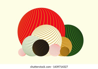 graphic striped balls pack in red gold ivory shades