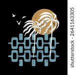 Graphic style art of beach elements from Rio de Janeiro Brazil.