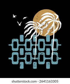 Graphic style art of beach elements from Rio de Janeiro Brazil.