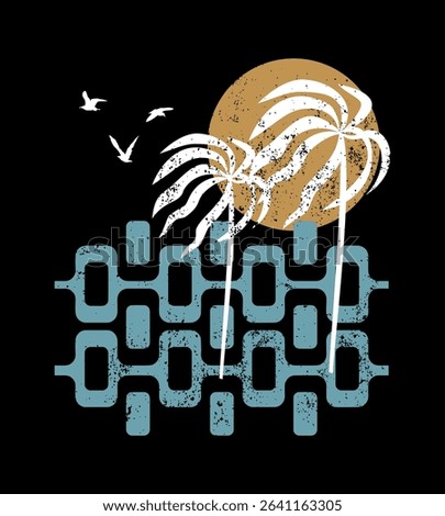 Graphic style art of beach elements from Rio de Janeiro Brazil.