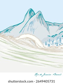 Graphic style art of the coastal region of the city of Rio de Janeiro, Brazil.