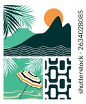 Graphic style art representing the waterfront of the city of Rio de Janeiro, Brazil.