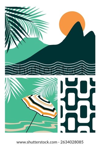 Graphic style art representing the waterfront of the city of Rio de Janeiro, Brazil.