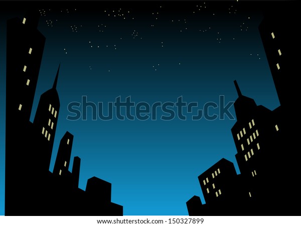 グラフィックスタイルの漫画の夜の都市の空の背景 のベクター画像素材 ロイヤリティフリー