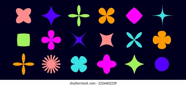 Graphic style elements. Set of geometric design element, symbol, template for pattern, line graphic, web design, minimalist geometric sign, star, flower, shape, abstract form. Vector Illustration