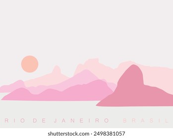 Graphic style illustration of silhouette view of mountain range of Rio de Janeiro city, Brazil.