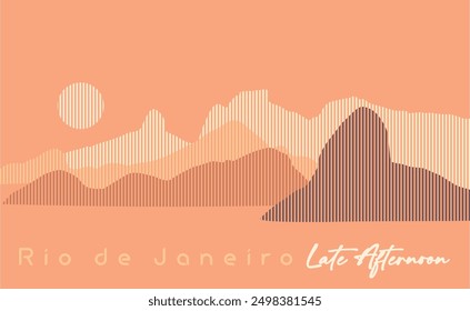 Graphic style illustration of silhouette view formed by stripes of mountain range of the city of Rio de Janeiro, Brazil.