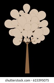 graphic style little balloon tree with bulb shape leaves in gold and black shades