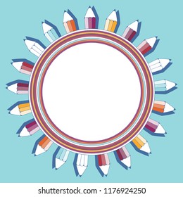 graphic style pencil circular frame in retro blue brown shades