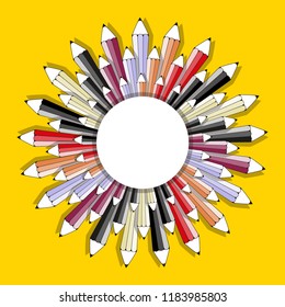 graphic style pencils flower display in warm shades on yellow