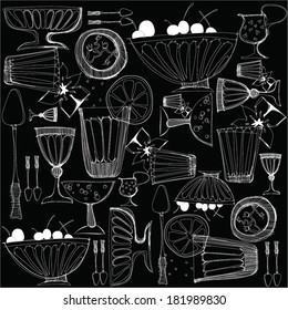 Graphic stylish dishes. Vector illustration