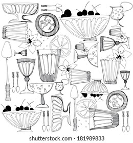 Graphic stylish dishes. Vector illustration