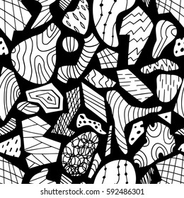 Graphic stylish patterns with different kinds of rocks and minerals. Geology hand drawn overlapping background for your design.Textile, blog decoration, banner, poster, wrapping paper.