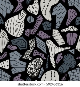 Graphic stylish patterns with different kinds of rocks and minerals. Geology hand drawn overlapping background for your design.Textile, blog decoration, banner, poster, wrapping paper.