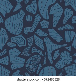 Graphic stylish patterns with different kinds of rocks and minerals. Geology hand drawn overlapping background for your design.Textile, blog decoration, banner, poster, wrapping paper.