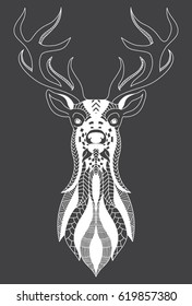 Graphic stylization deer head with ornament for your design. Isolated objects