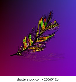 Graphic stylized bird feather. Vector