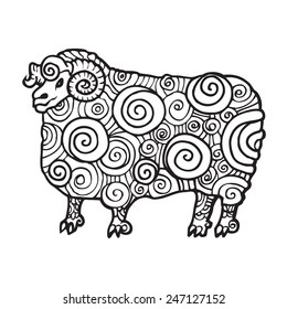 graphic stylized image of a sheep with black lines on a white background
