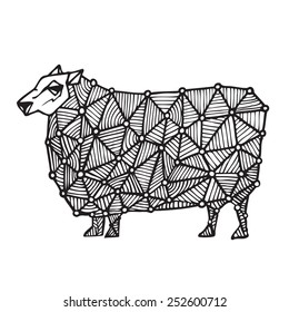 graphic stylized image of a sheep with black lines on a white background