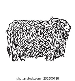 graphic stylized image of a sheep with black lines on a white background