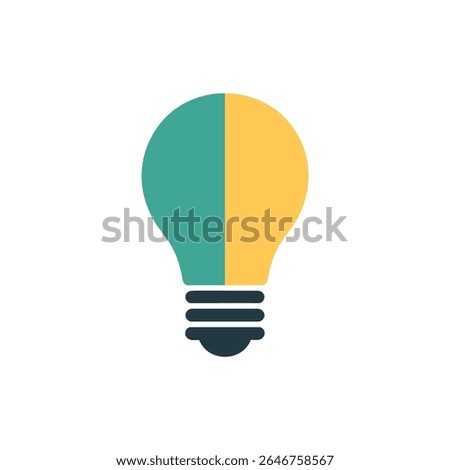 Graphic of a stylized light bulb icon split vertically, one side teal and the other yellow, sitting atop a dark blue base, isolated on white backdrop.