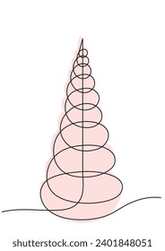 Graphic stylized vector Christmas tree in pink color with one line